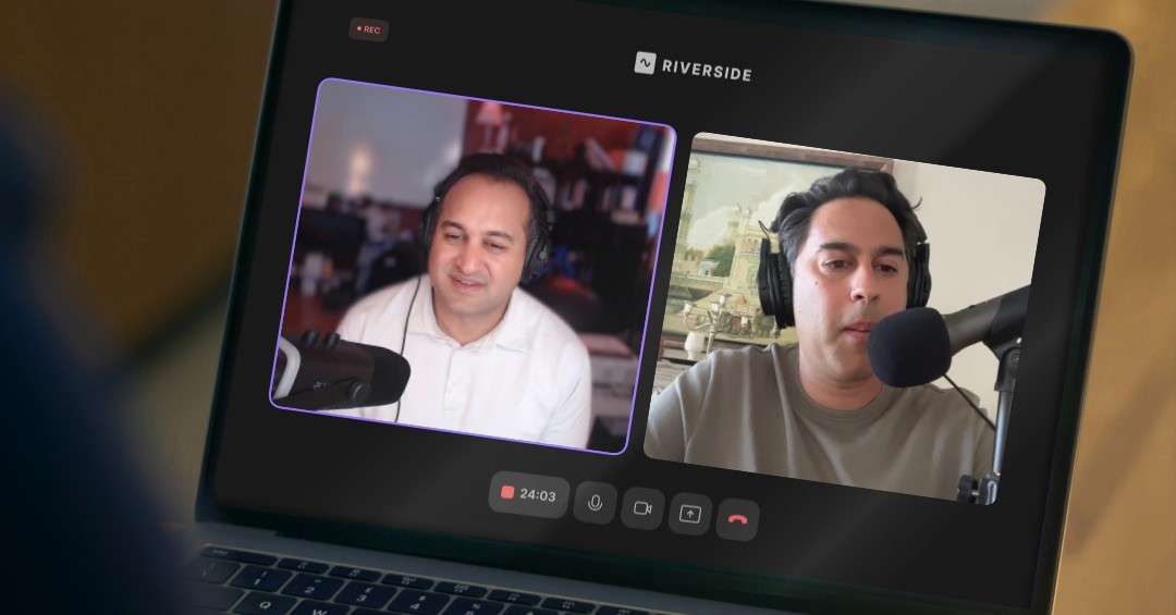 Pankaj Raval and Sahil Chaudry recording an episode of the Letters of Intent podcast on Riverside.