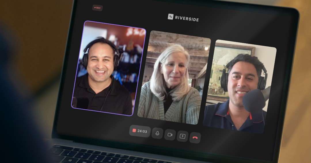 Virtual podcast recording featuring Pankaj Raval, Sahil Chaudry, and guest Judith Gordon discussing emotional intelligence and mindfulness for professionals.