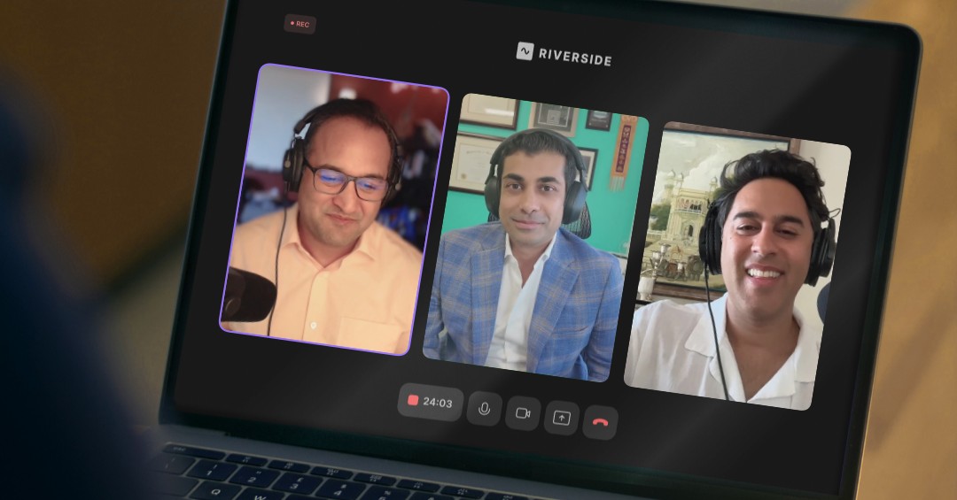 Three legal professionals recording a virtual podcast interview about business law, entrepreneurship, and social media strategy.